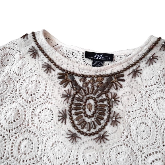 Ivory Crochet Beaded Fringe Poncho Top - Picture 10 of 10